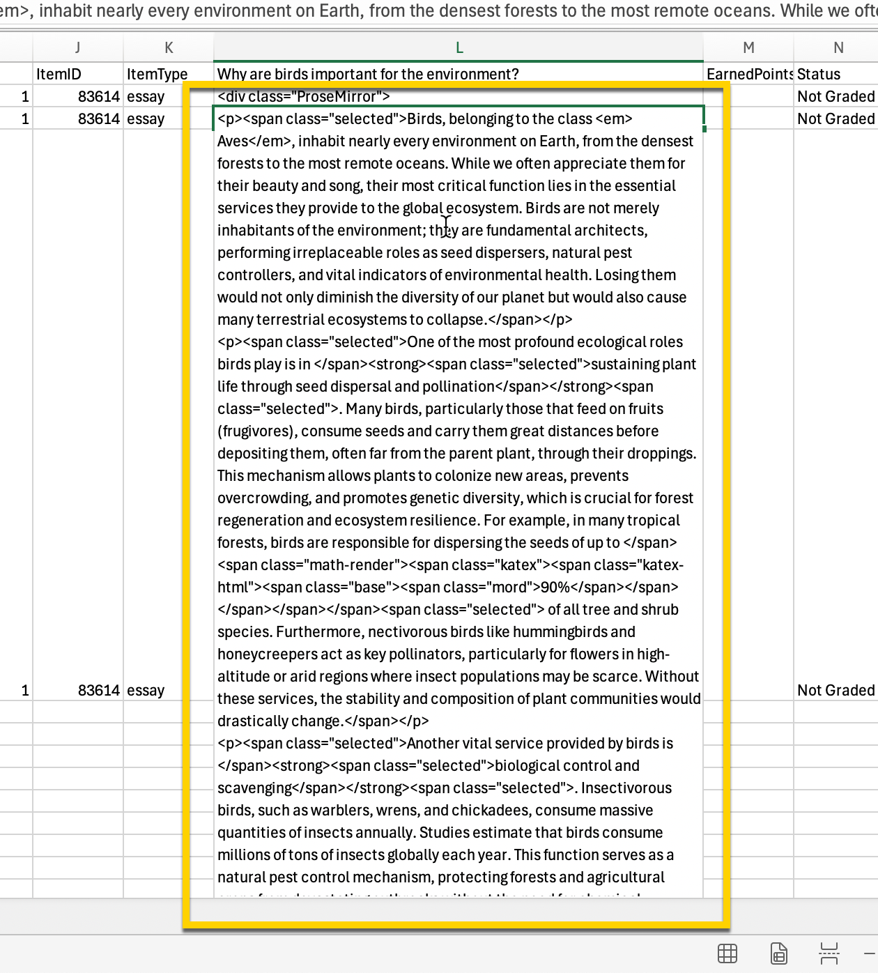 HTML in essay responses