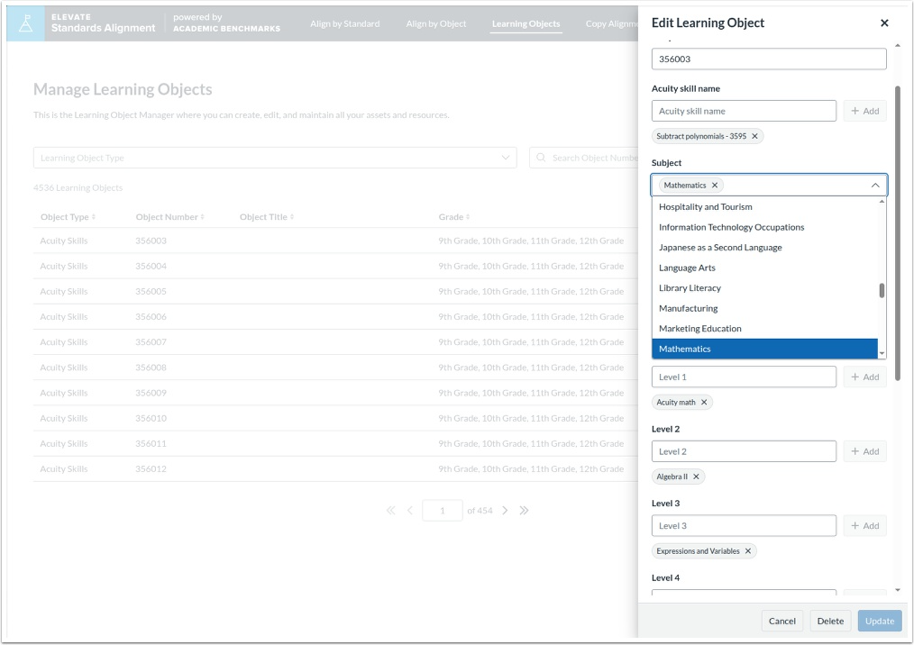 View Edit Learning Object Sidebar