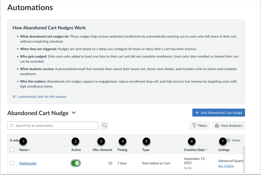 View Automations Page