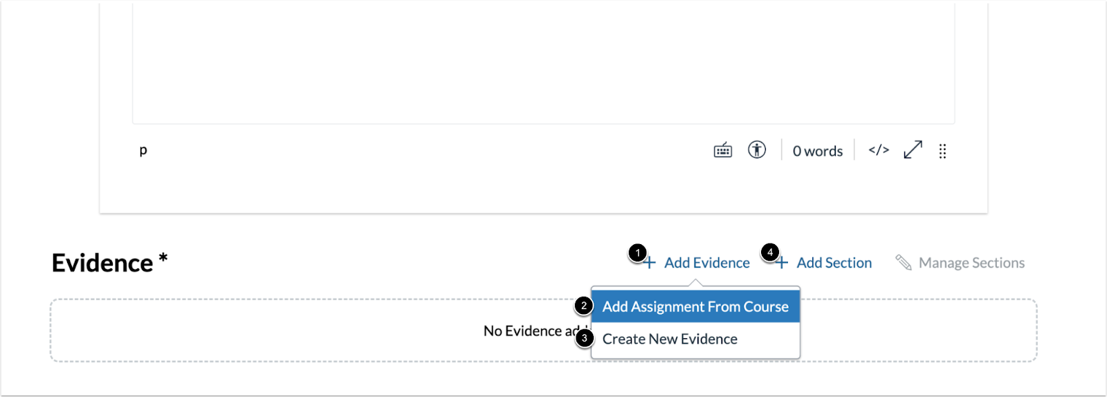 Add Evidence and Section Links