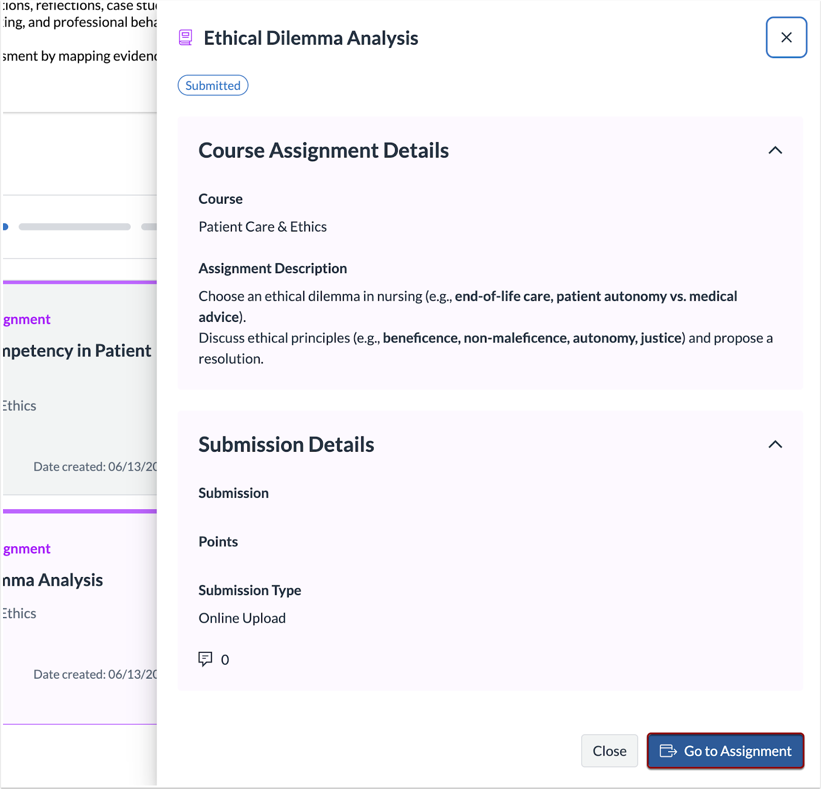 Go To Assignment Button