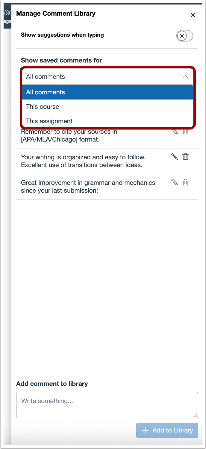 Filter Comment Drop-Down Menu
