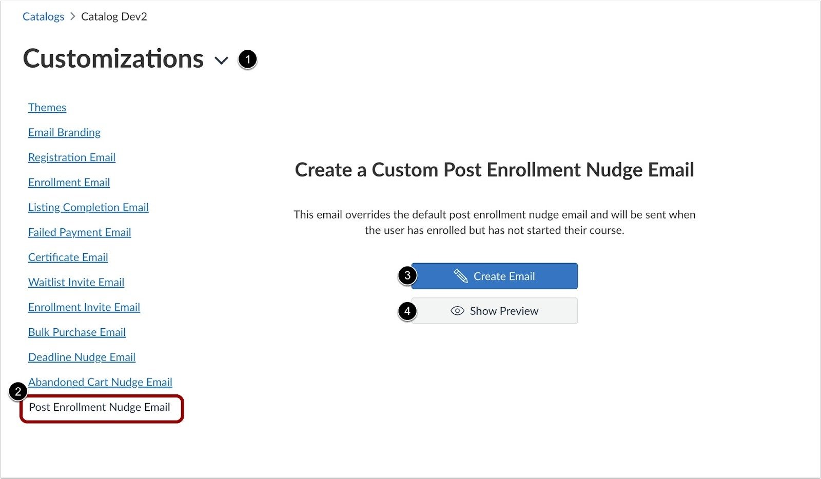 View Create Custom Post Enrollment Nudge Email