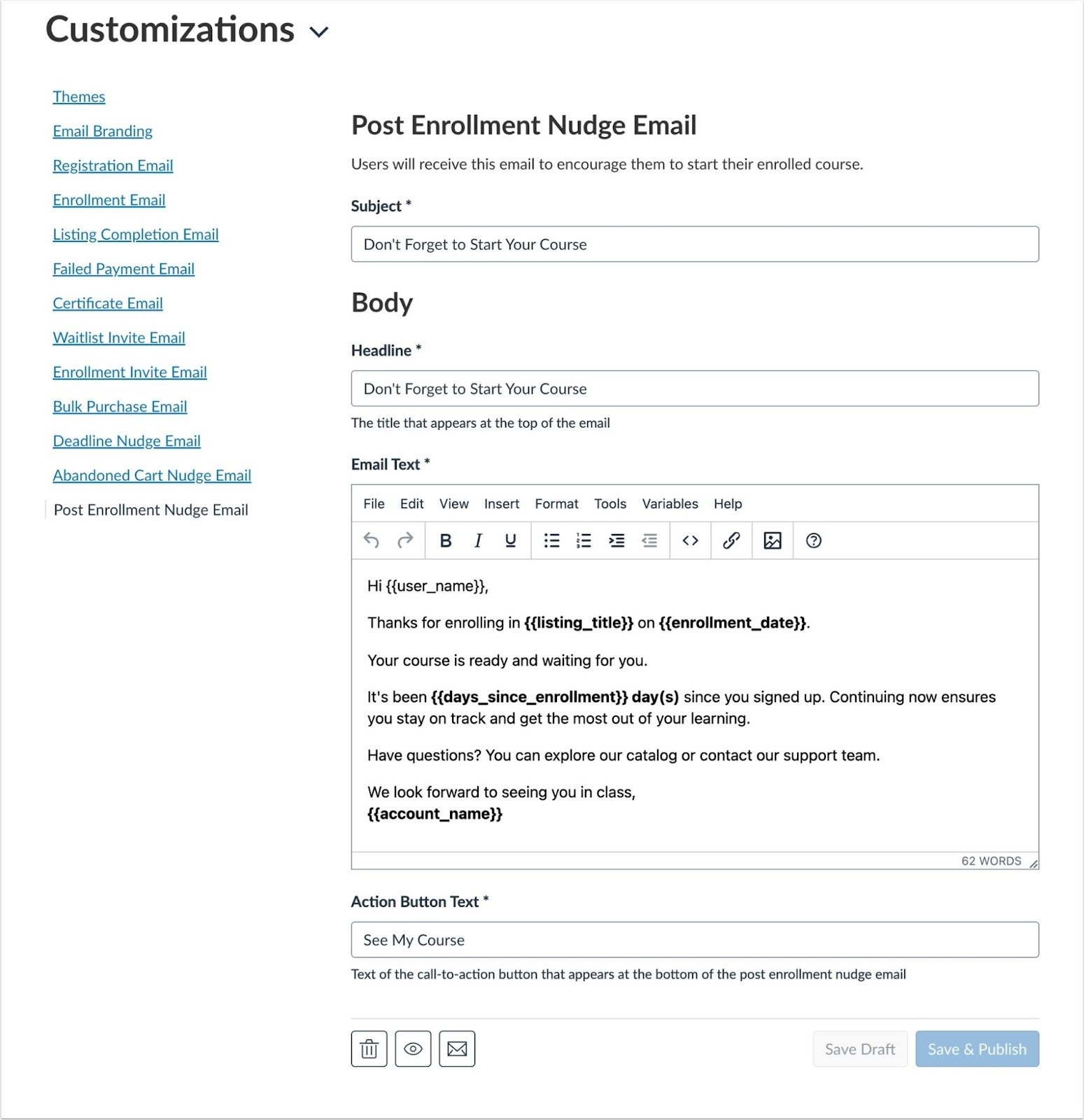 View Post Enrollment Nudge Email