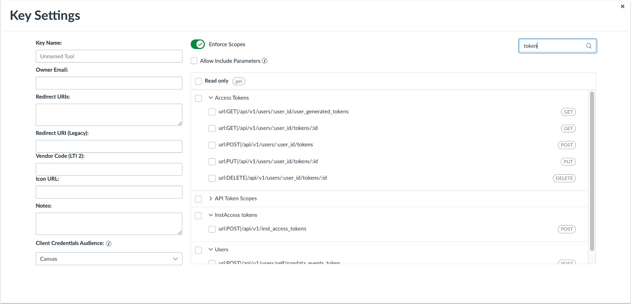 Key Setting Search Field and Results