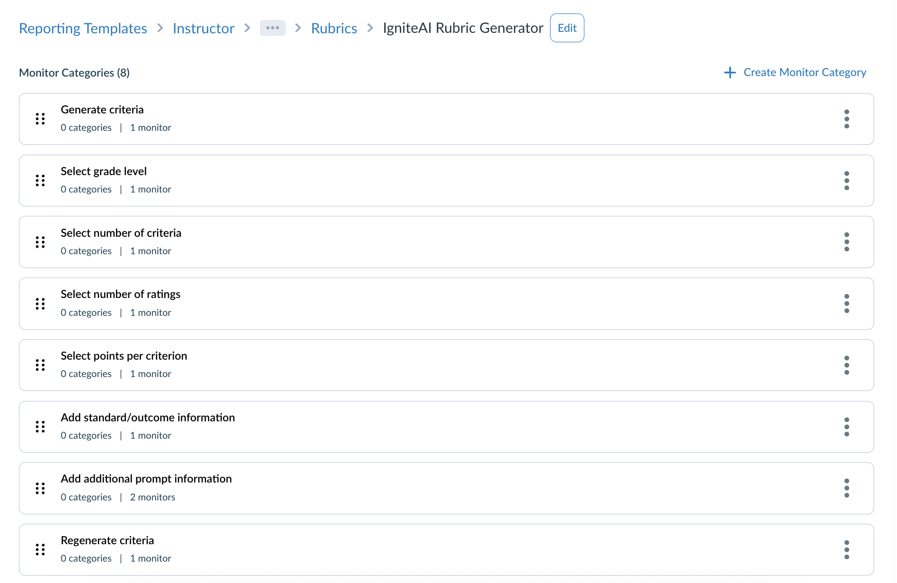 Monitor Categories: IgniteAI Rubric Generator