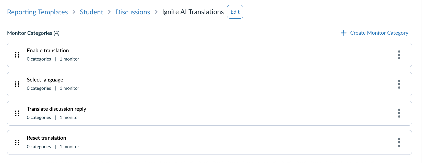 Monitor Categories: Ignite AI Translations