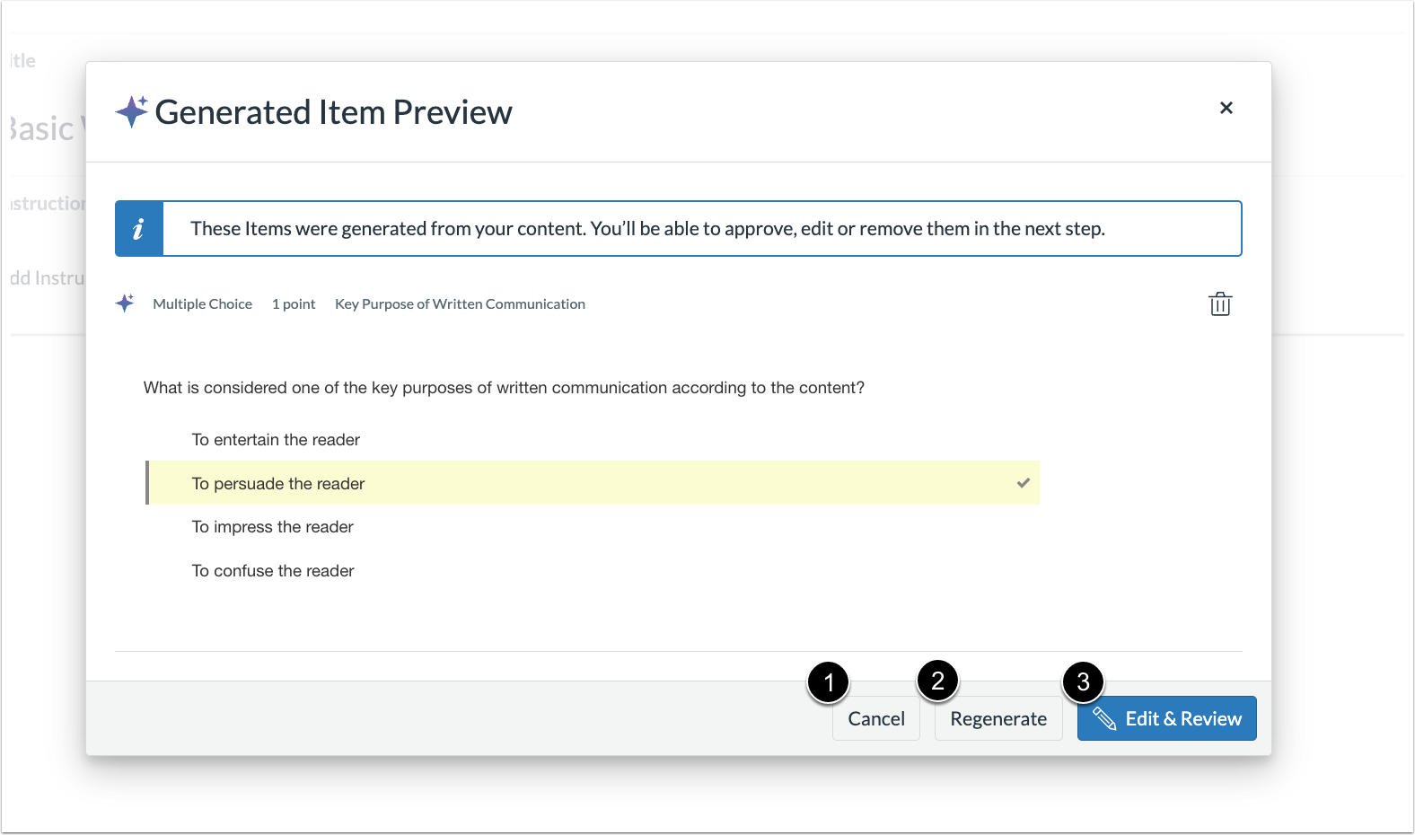 Generated Item Preview Modal