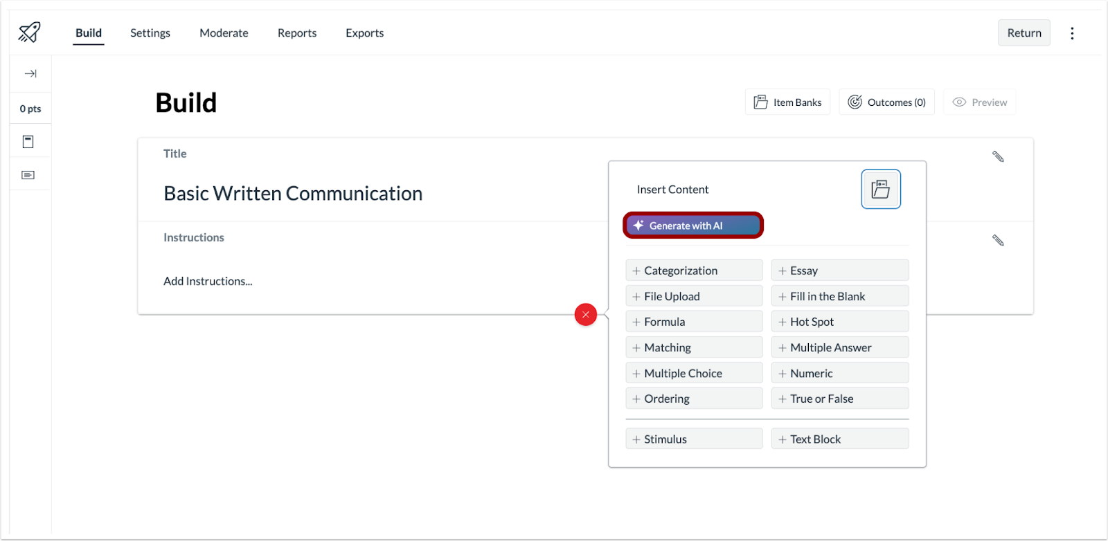 New Quiz Generate with AI Button