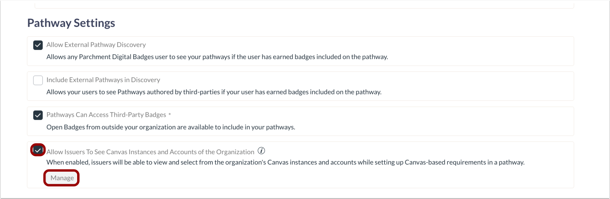 Pathway Settings Manage Button