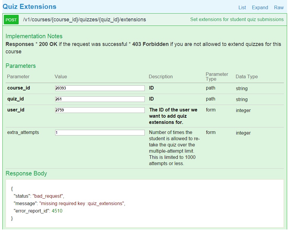 Give An Extra Quiz Attempt Using The API - Instructure Community