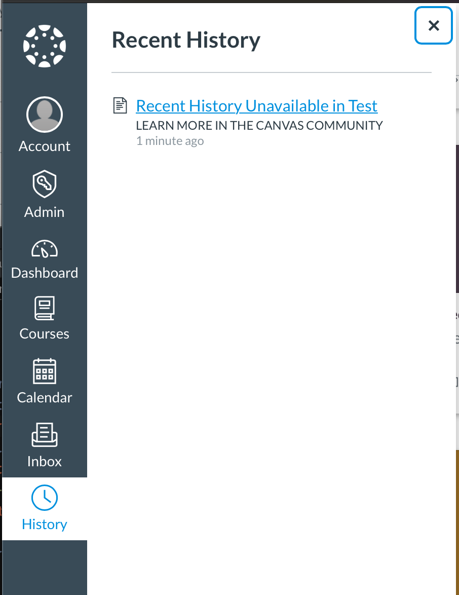 Recent History Link in Test Environment