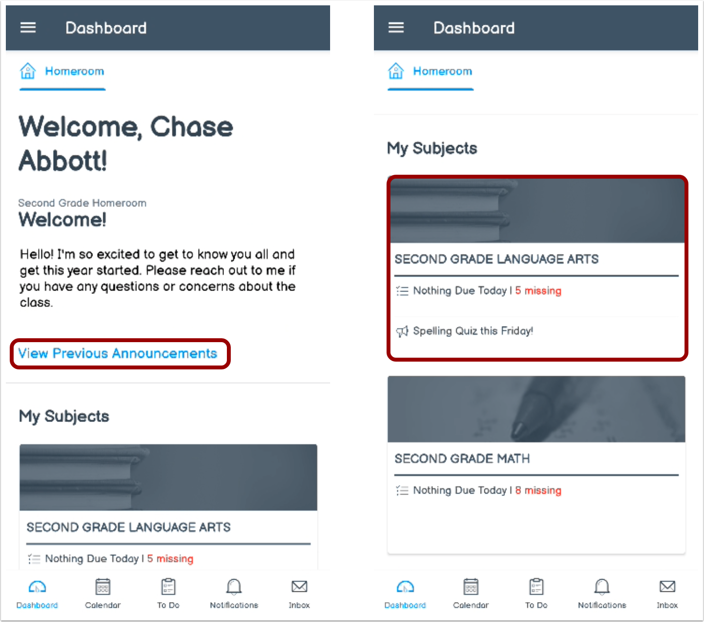 Canvas for Elementary Dashboard Homeroom