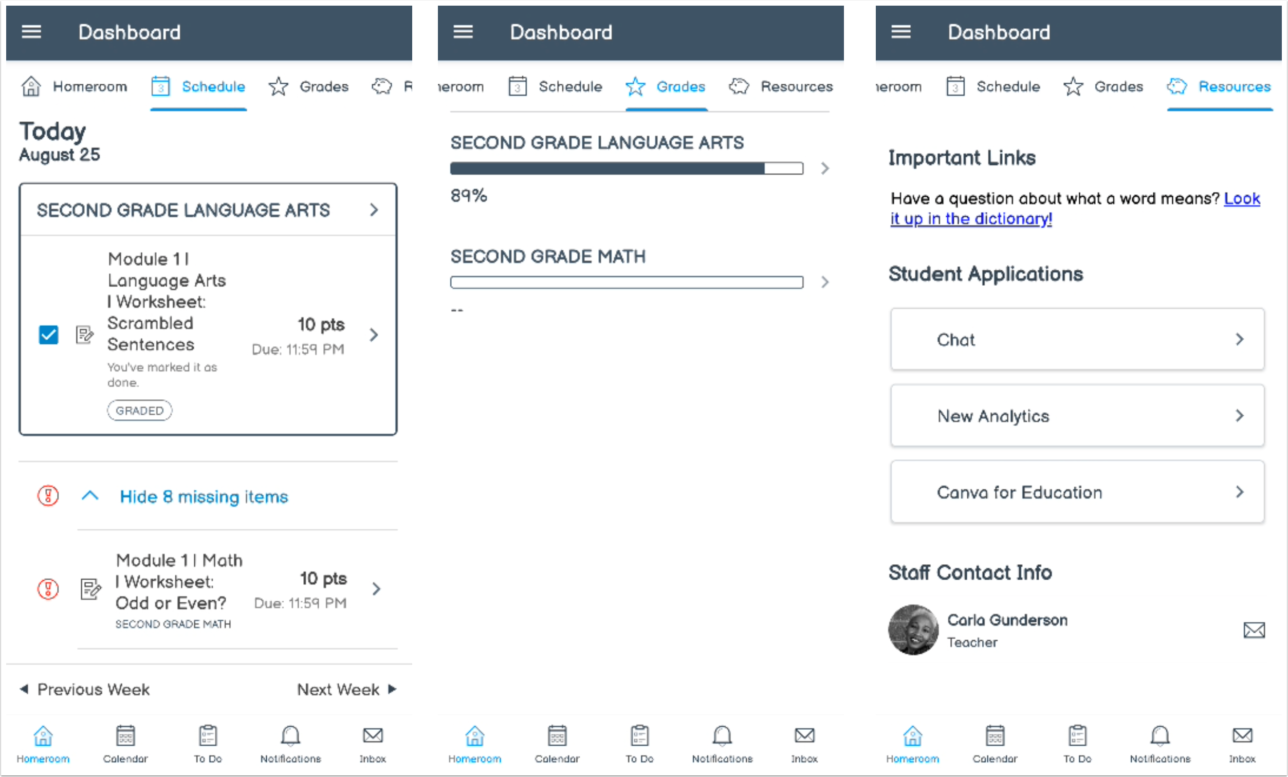 Canvas Student Android Homeroom tabs