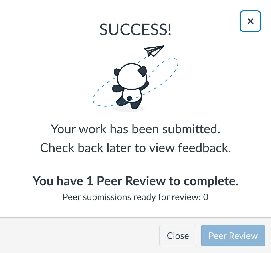 Modal to guide student and clearly communicate peer review progress.