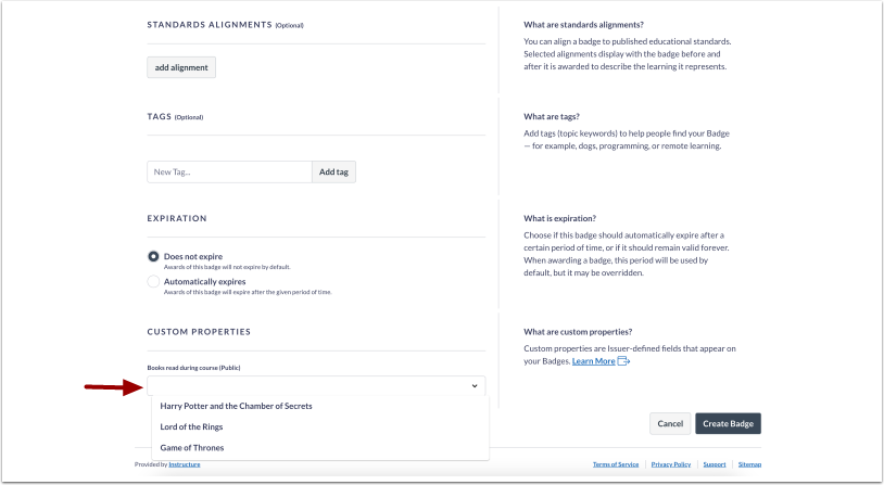 Custom Properties Field