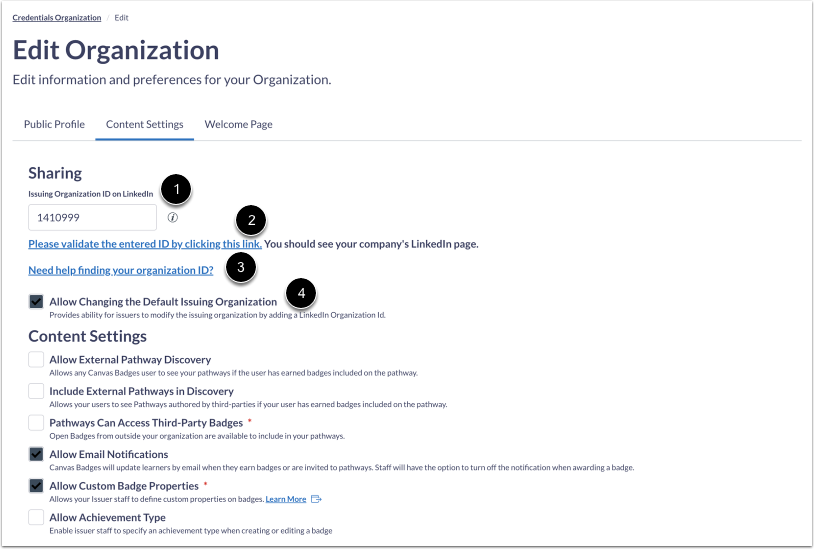 Content Settings Issuing Organization Options