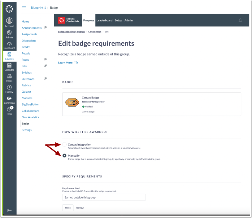 Edit Badge Requirements How Will It Be Awarded