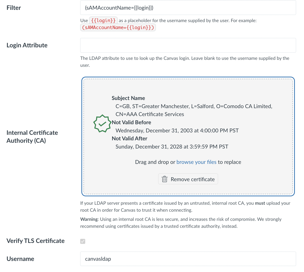 LDAP Authentication - Verify TLS issues - Failed to Bind - Instructure ...