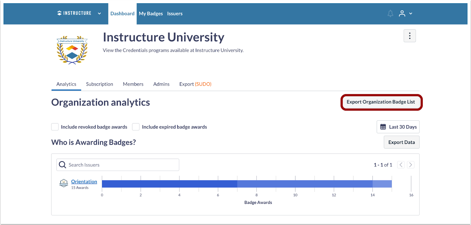 Export Organization Badge List Button