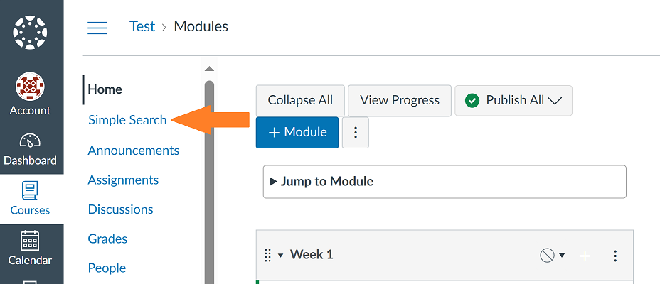 Simple search in course navigation menu