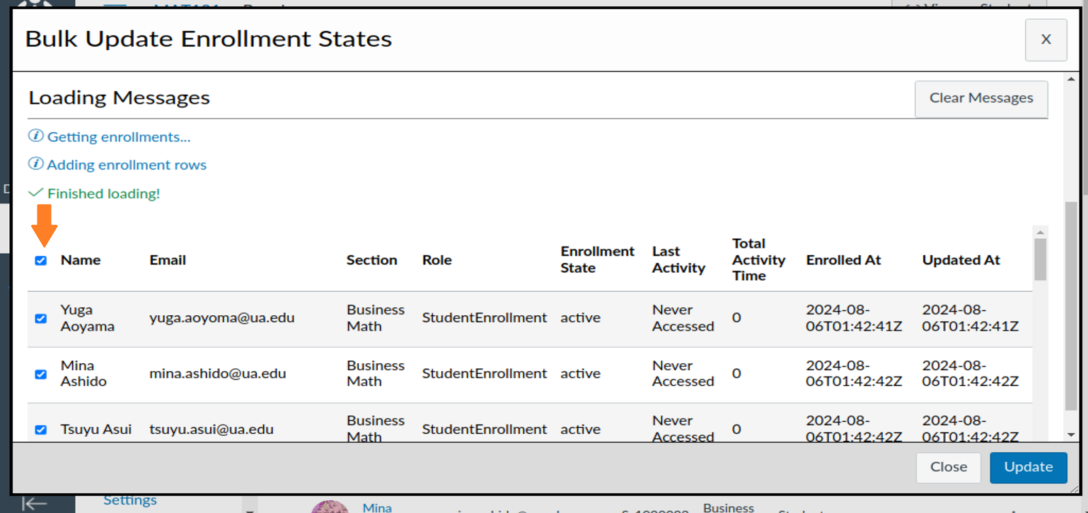 loaded enrollments to update