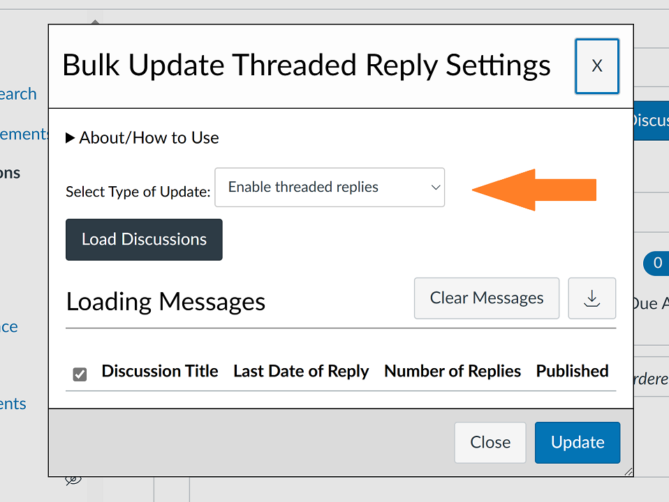 select update type and then load discussions