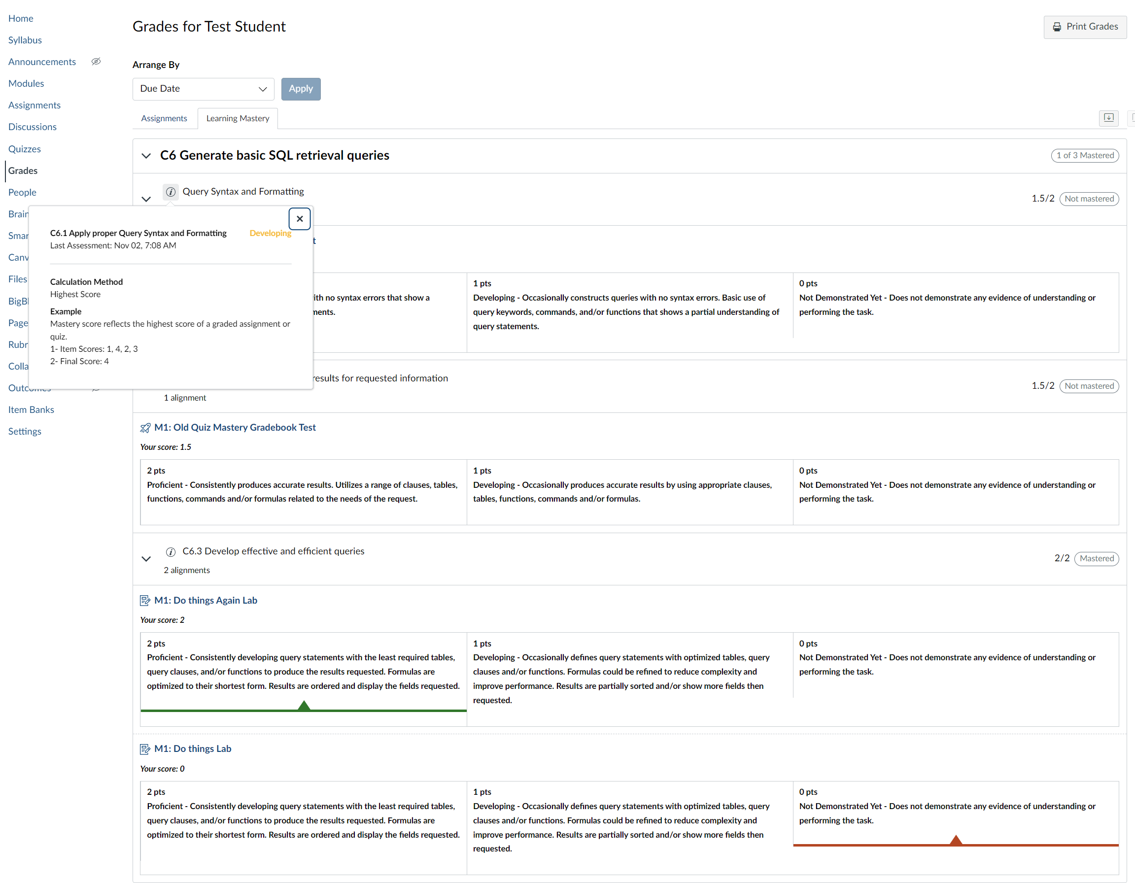 Bug Student Bugs in Learning Mastery student grades view - Instructure Community
