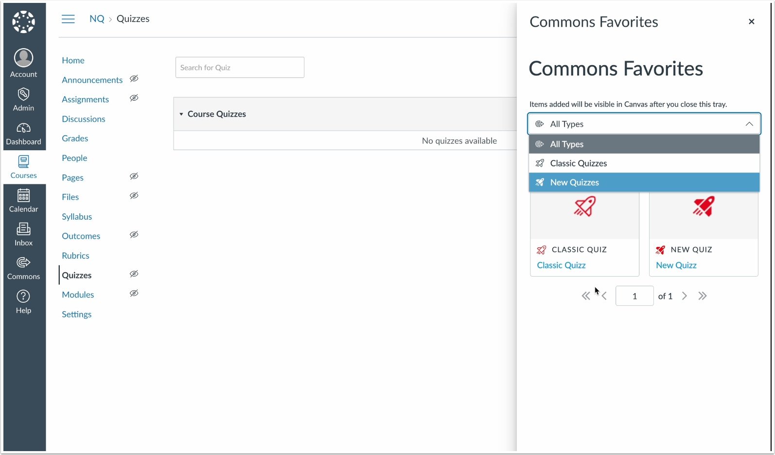 View New Quizzes Import