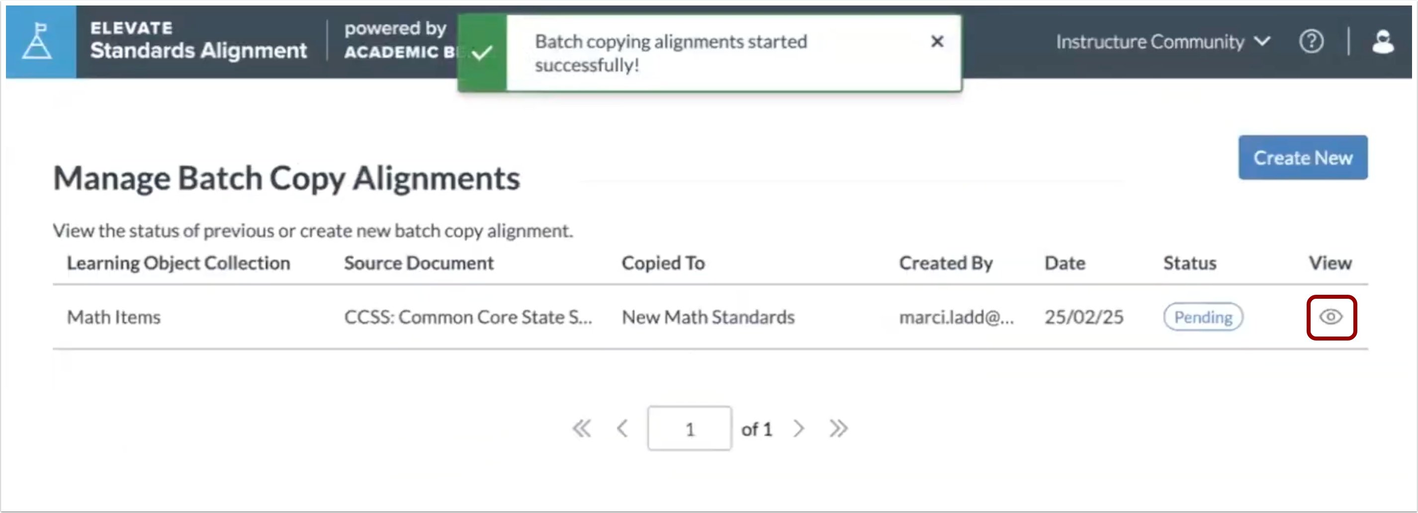 View Batch Copying Alignments Dashboard