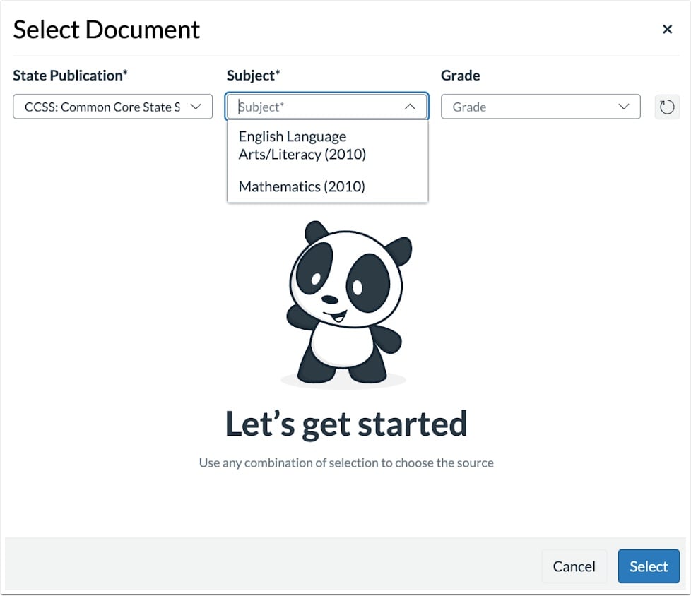 View Select Source Document Options