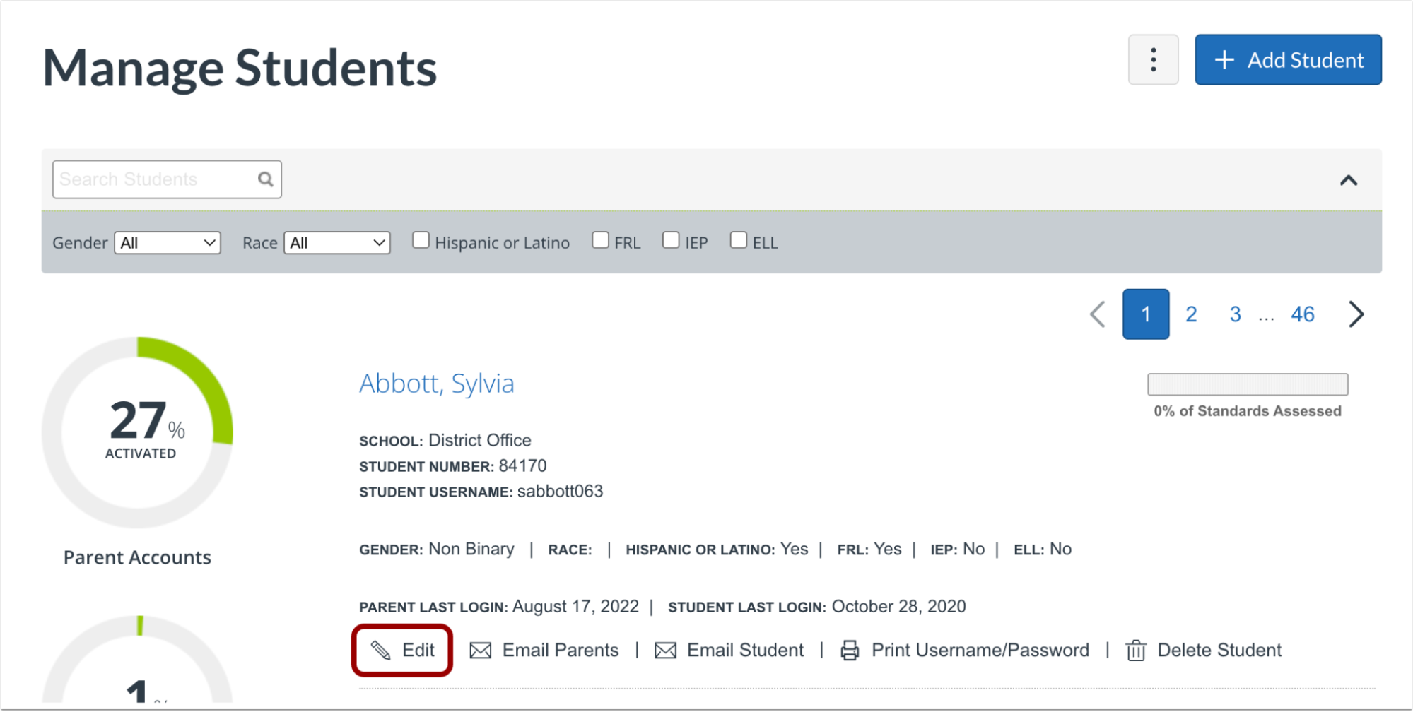 Edit Student's Profile