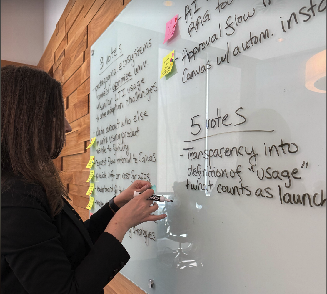 Instructure employee organizes votes from ideation exercise