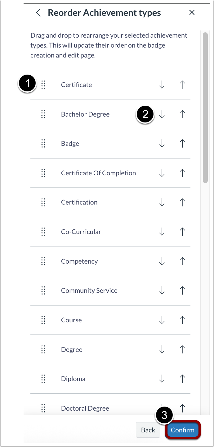 Reorder Achievement Type Tray