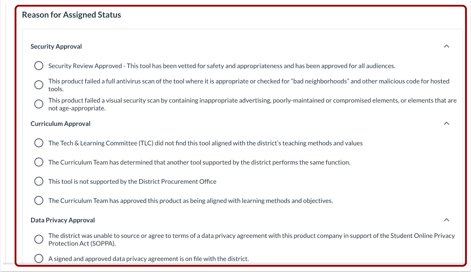 Reason for Assigned Status