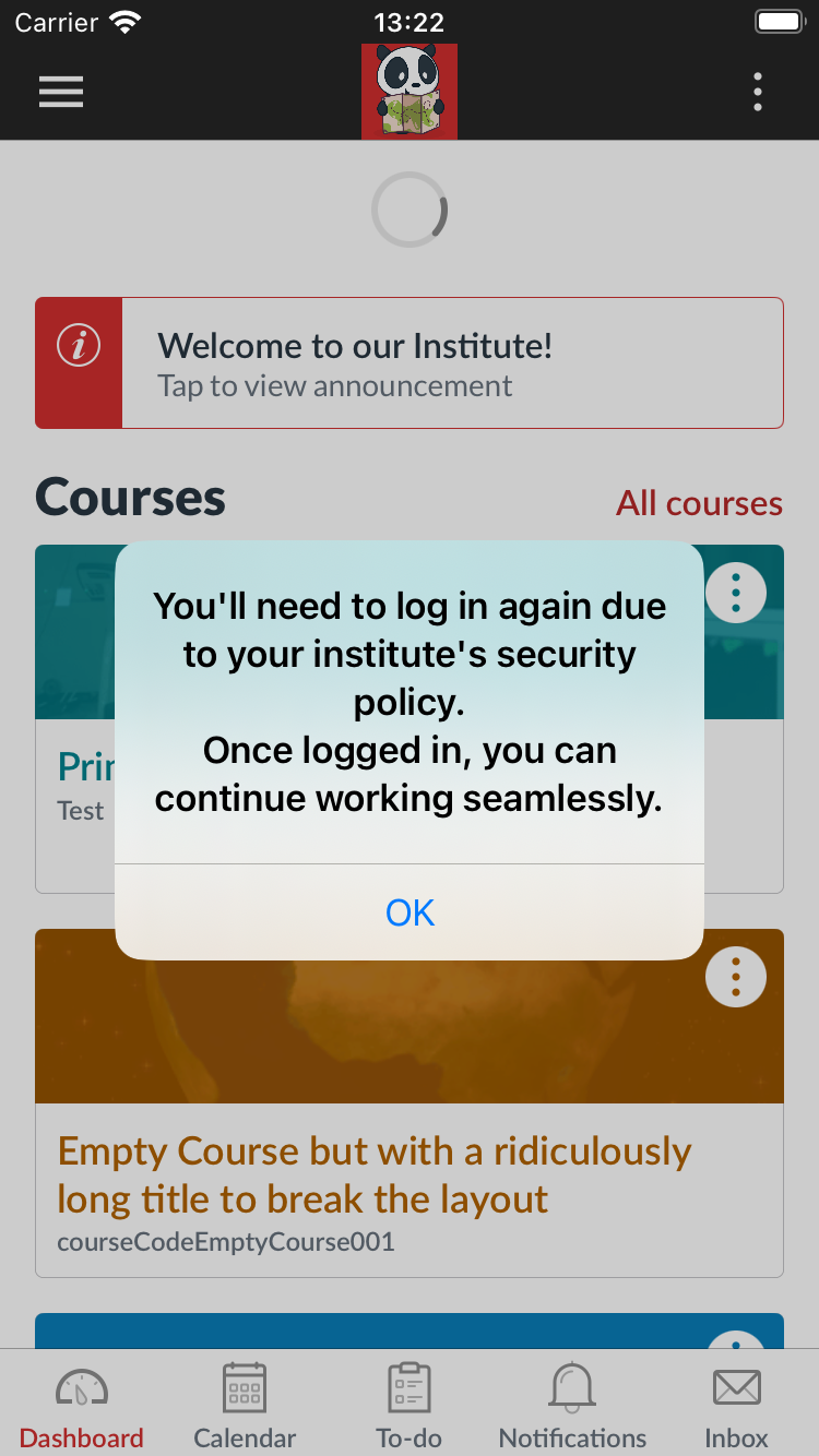iOS Session Time Out Message