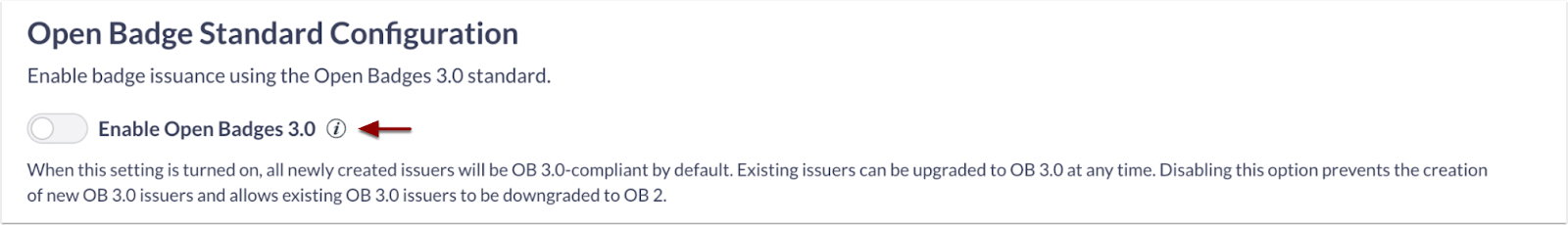 Enable Open Badges 3.0 Toggle