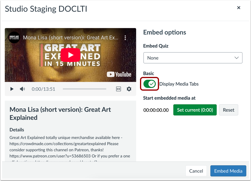 Display or Hide Media Tabs