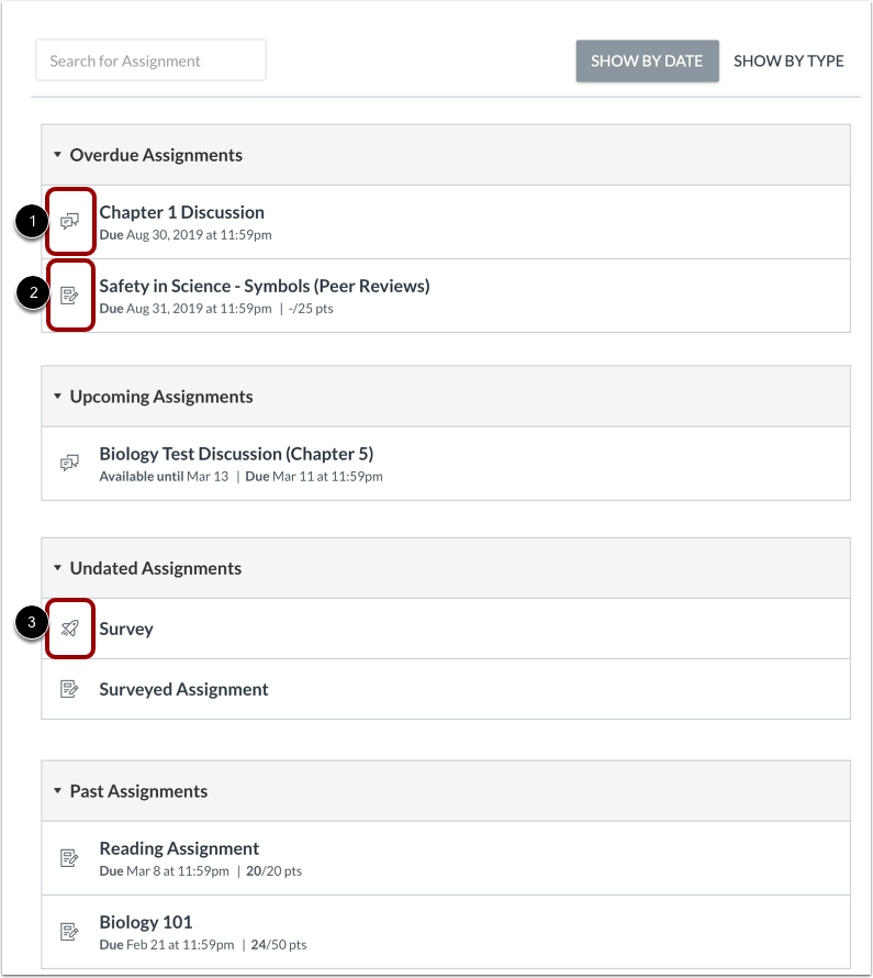 View Assignment Icons