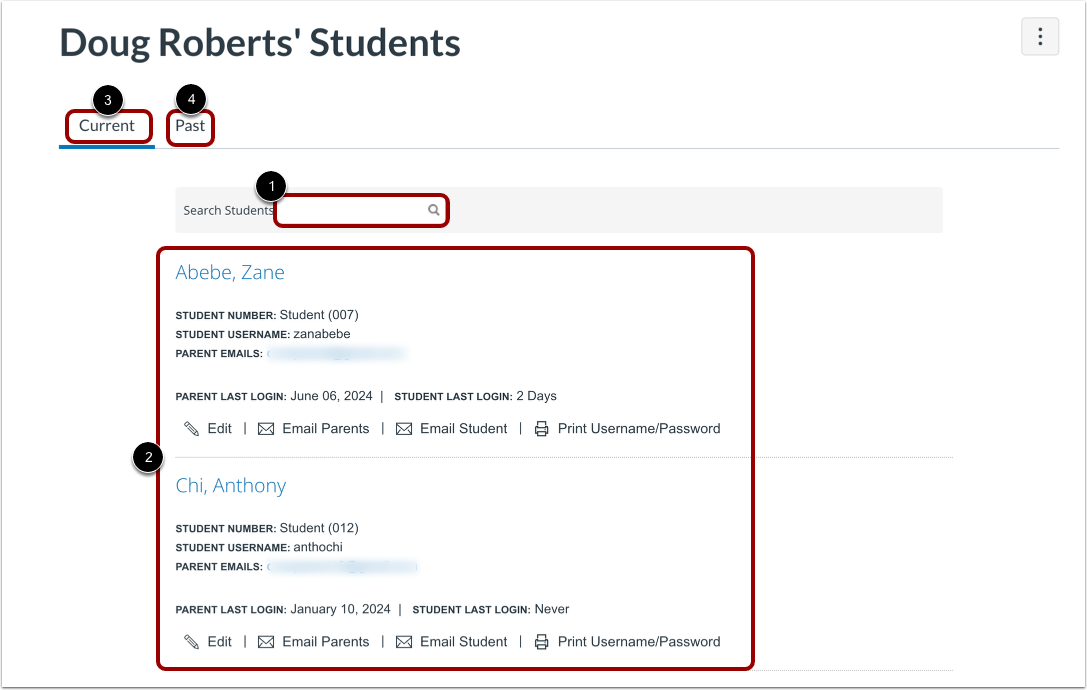 View Teacher's Students Page