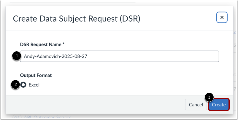 Create Data Subject Request (DSR) Modal