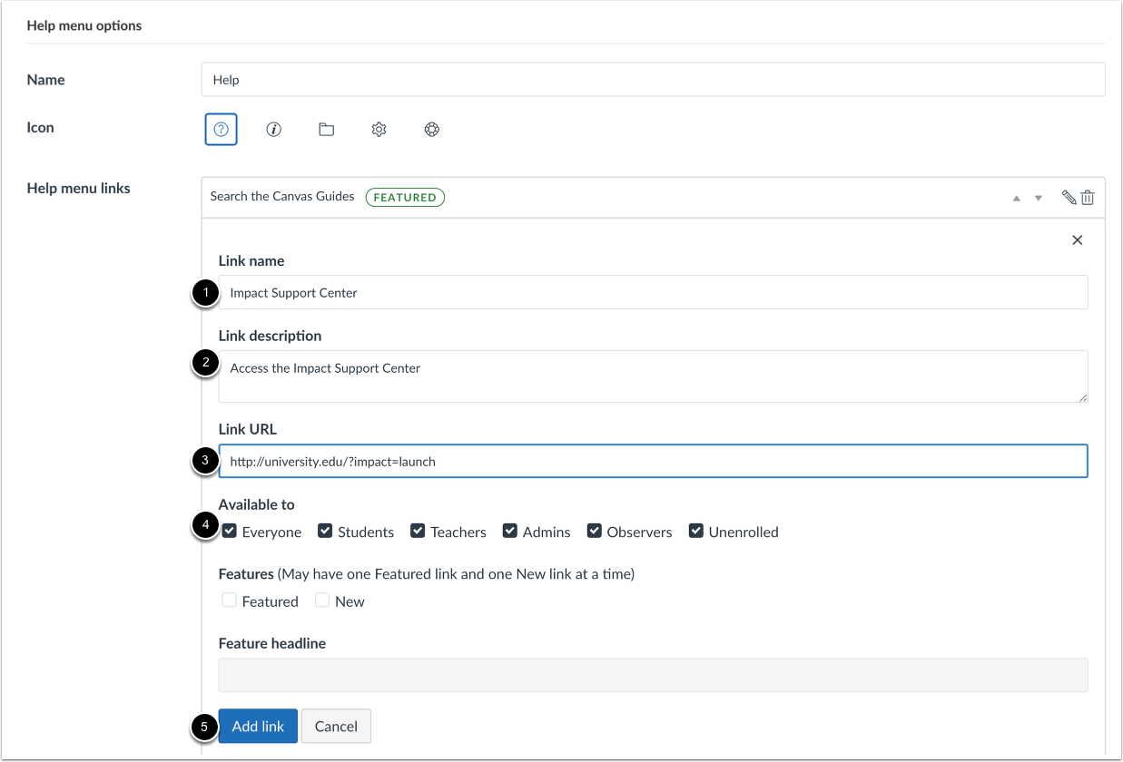 Add Impact Support Center Link