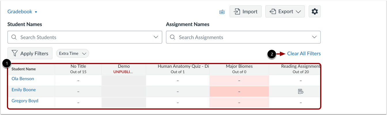 View Filtered Students