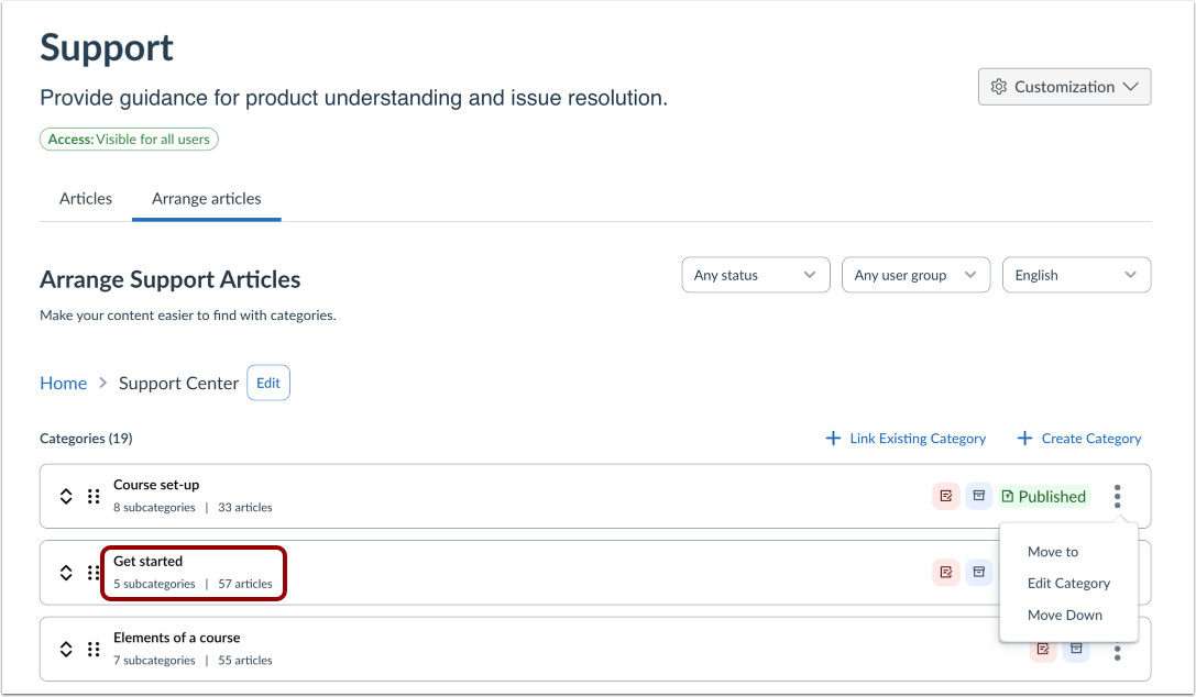 Open Support Center Category