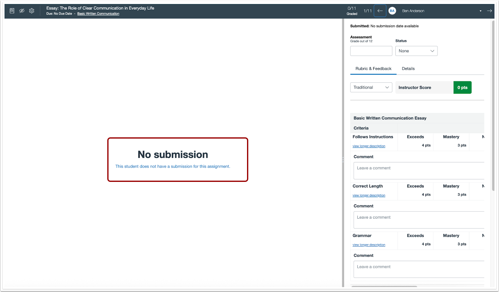 View No Grade Submission