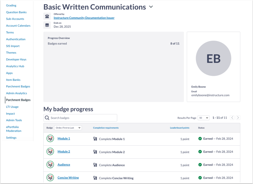 Credenciais do Canvas