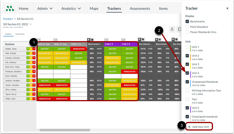 Display, Hide or Add Units