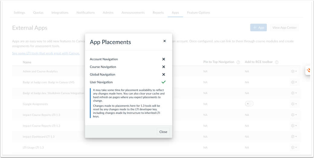 View App Placement Modal