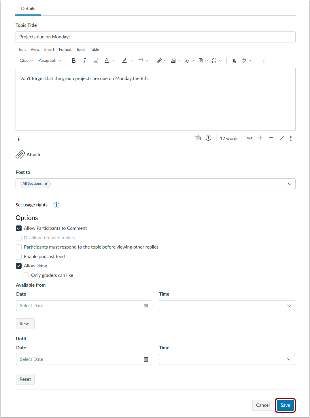 Edit Announcement Details