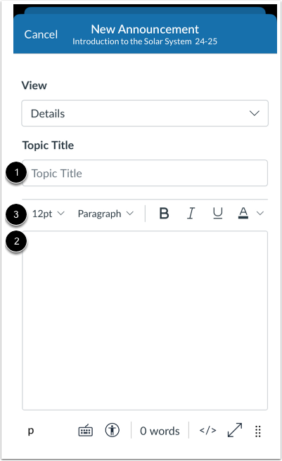 Enter Announcement Details